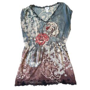 Motherhood Cyber Y2K Tunic Top Womens Medium Floral Victorian Romance BohoChic